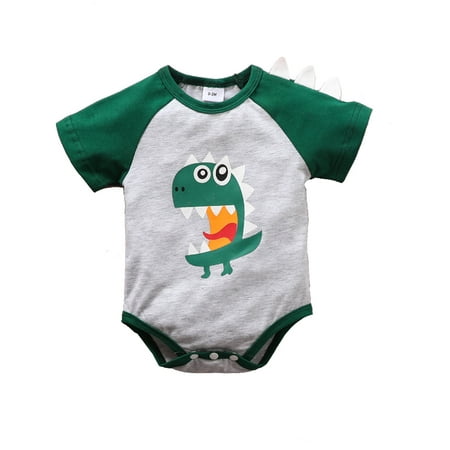 

Mikilon Toddler Kids Boys Summer Cute Cartoon Dinosaur Print Cotton Outfit Top Romper Infant Clothes for Baby Girl 9-12 Months Green on Clearance