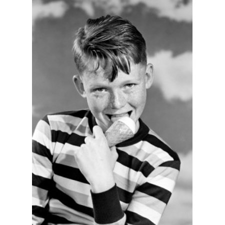 Portrait of boy eating ice cream Stretched Canvas - (18 x 24)