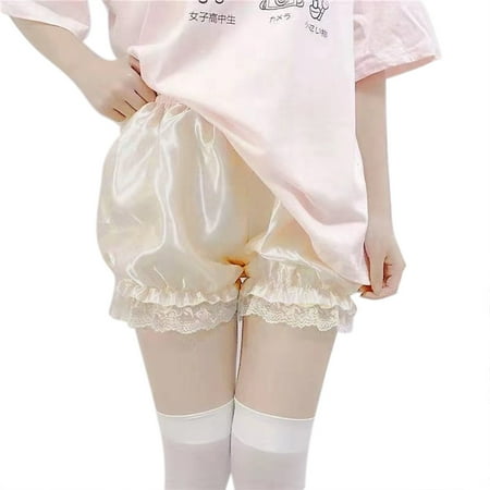 Women Silky Satin Lolita Bloomers Ruffles Lace Trim Maid Loose Pumpkin Pan