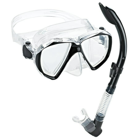Phantom Aquatics Velocity Scuba Snorkeling Mask Snorkel Set, Black