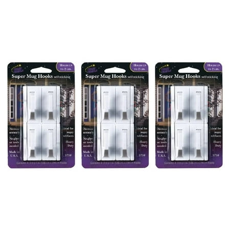 Magic Mounts Super Mug Hooks 3710 Self Stick Adhesive Heavy Duty Hangers Ideal For Many Surfaces White 4 Count 3-Pack
Magic Mounts Super Mug Hooks 3710 Self Stick Adhesive Heavy Duty Hangers Ideal For Many Surfaces White 4 Count 3-Pack