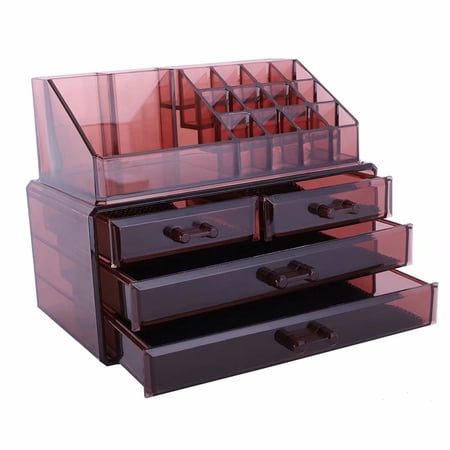 2Pcs / Set Plastic Cosmetics Storage Rack 2 Small & 2 Large Drawers Brown