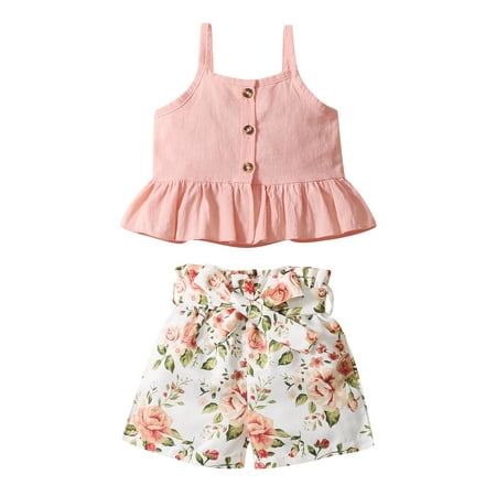 Toddler Baby Girls Outfits Solid Color Sleeveless Button Strap Top +Floral Print Bow Shorts 2Pcs Clothes Set 2-3T Pink
Toddler Baby Girls Outfits Solid Color Sleeveless Button Strap Top +Floral Print Bow Shorts 2Pcs Clothes Set 2-3T Pink
