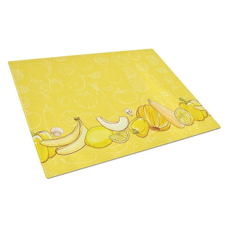 Caroline s Treasures Fruits and Vegetables in Yellow Glass Cutting Board Large