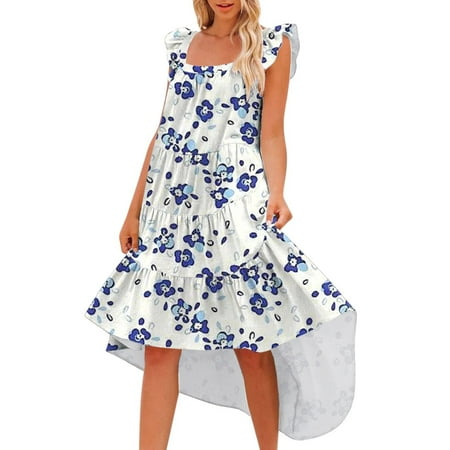 Womens Dresses Loose Fit Ladies Casual Floral Printed Square Neck Knee Length Dresses Ruffle Sleeve Swing Dress with Pockets
Womens Dresses Loose Fit Ladies Casual Floral Printed Square Neck Knee Length Dresses Ruffle Sleeve Swing Dress with Pockets