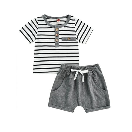 Suanret Infant Baby Boys Casual Streetwear Suit Stripe Printed Short Sleeve Button Tops+Strap Patchwork Short Pants Gray 0-3 Months
Suanret Infant Baby Boys Casual Streetwear Suit Stripe Printed Short Sleeve Button Tops+Strap Patchwork Short Pants Gray 0-3 Months