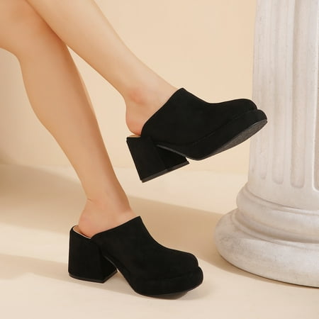 Solid Color Suede High-heeled Sandals Chunk High Sandals Women‘s Footwear