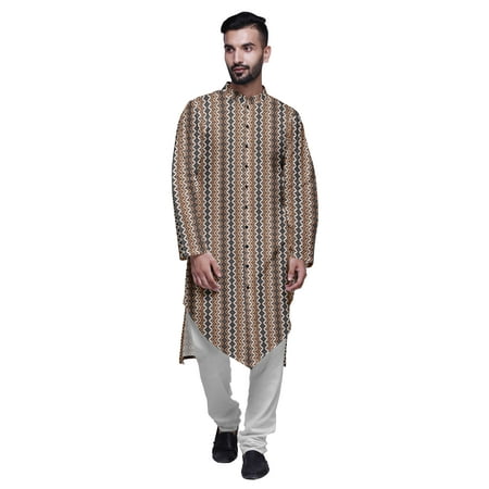 Atasi Mandarin Collar Printed Long Mens Kurta Pajama Set Boys Casual Wear