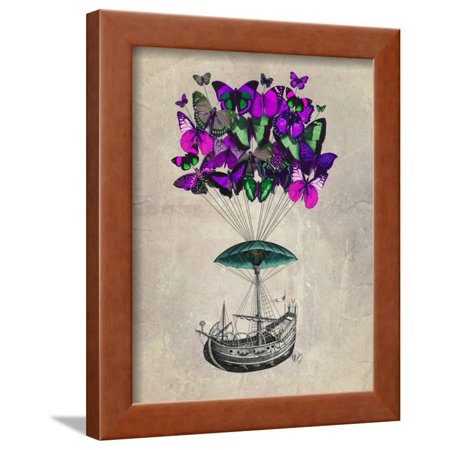 Butterfly Airship 2 Purple and Green Framed Print Wall Art By Fab Funky