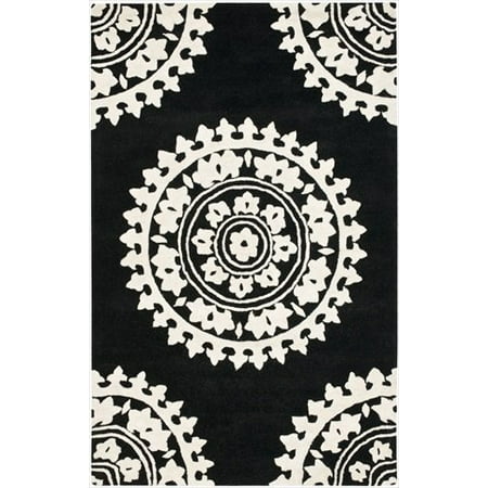 Safavieh Soho Collection SOH732D Handmade Black and Ivory Premium Wool Mandala Area Rug (3'6" x 5'6")