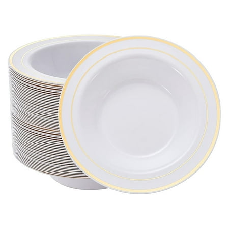 

30PCS Plastic Bowls with Gold Rim-12Oz Disposable Soup Bowls Premium Dessert Salad Bowls for Party Catering