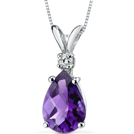 Peora 1.50 Carat T.G.W. Pear-Cut Amethyst and Diamond Accent 14kt White Gold Pendant, 18