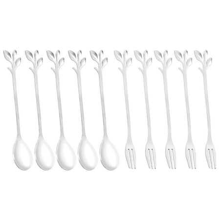 5Spoon+5Forks Stainless Steel Leaf Coffee Cake Spoon Fork Dessert Spoons Stirring Teaspoon Set Silver
5Spoon+5Forks Stainless Steel Leaf Coffee Cake Spoon Fork Dessert Spoons Stirring Teaspoon Set Silver