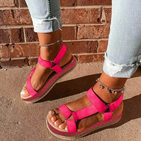 Sandals Women Fashion Women S Casual Shoes Breathable Thick-Soled Outdoor Leisure Sandals Womens Sandals Pu Hot Pink 39