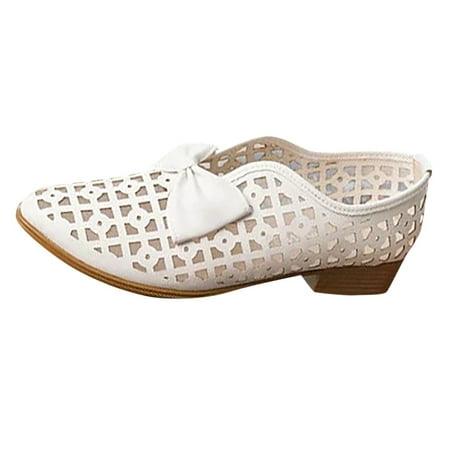 Tangnade Ladies daily all-match casual shoes Fashion Retro Womens Breathable Hollow Low-heeled Roman Casual Shoes Sandals White 39