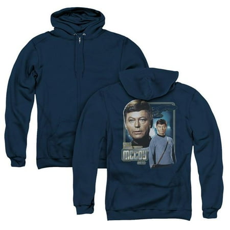 Trevco Sportswear CBS567BK-AZH-2 Star Trek & Doctor Mccoy Back Print - Adult Zipper Hoodie, Navy - Medium