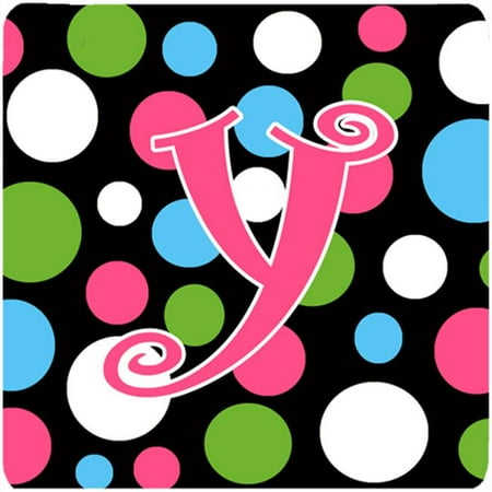 Monogram - Polkadots And Pink Foam Coasters - Set 4 Initial Letter Y