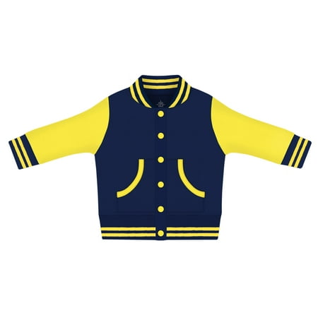 CollegeBaby Varsity Jacket for Infant and Toddler Navy and Yellow