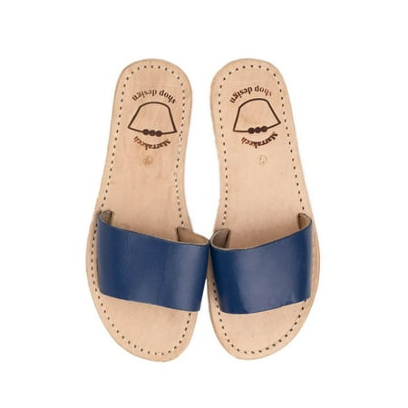Marrakech Shop Design Leather Sandals - Navy Blue