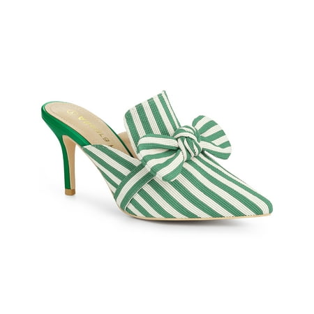 Allegra K Women s Stripe Bow Slip on Stiletto Heels Slides Mules