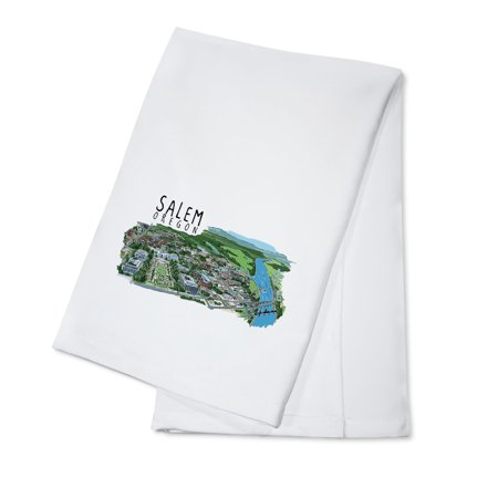 Salem, Oregon - Line Drawing - Lantern Press Artwork (100% Cotton Kitchen Towel)
