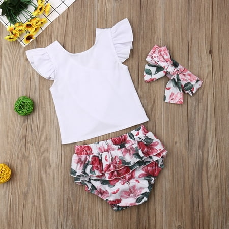 Baby Girls White T-Shirt Floral Set Ruffle Top Short Sleeve Short Pants+ Headband 3Pcs Outfit
Baby Girls White T-Shirt Floral Set Ruffle Top Short Sleeve Short Pants+ Headband 3Pcs Outfit