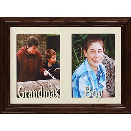 7X10 Grandma's Boy Frame ~ Holds Two Portrait 4X6 Or Cropped 5X7 Photos ~ Gift For Grandma! (Walnut #830)
