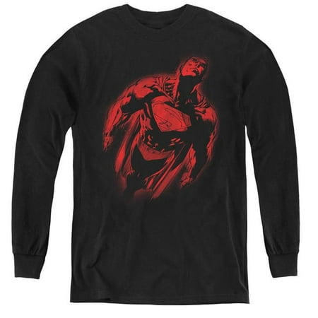 Trevco Sportswear SM1714-YL-4 Superman & Sprayed Supes Youth Long Sleeve Tee Shirt, Black - Extra Large