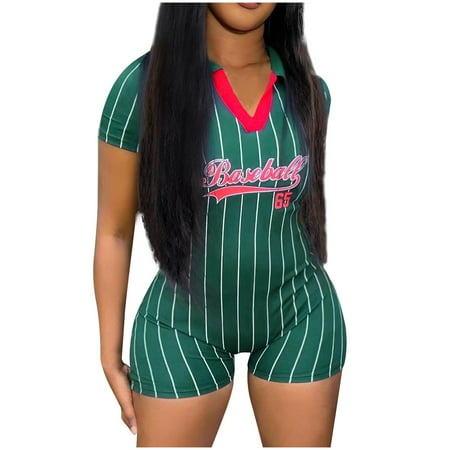 Women Sexy Short Sleeve Baseball Romper Shorts Lapel V Neck One Piece Clubwear Slim Fit Jumpsuit Bodysuits for Summer
Women Sexy Short Sleeve Baseball Romper Shorts Lapel V Neck One Piece Clubwear Slim Fit Jumpsuit Bodysuits for Summer