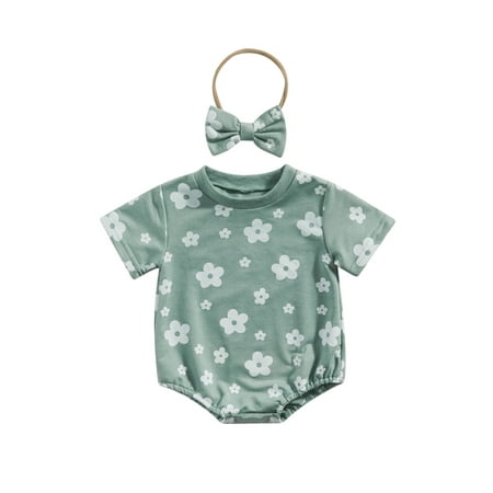 Newborn Baby Girl Romper Summer Short Sleeve Floral Print Jumpsuit Headband Clothes for Infant
Newborn Baby Girl Romper Summer Short Sleeve Floral Print Jumpsuit Headband Clothes for Infant