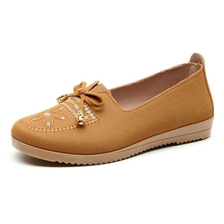 Women s Flats Thick Reinforced Sole Shoes Round Head Embroidered Loafers 38 Smoke
