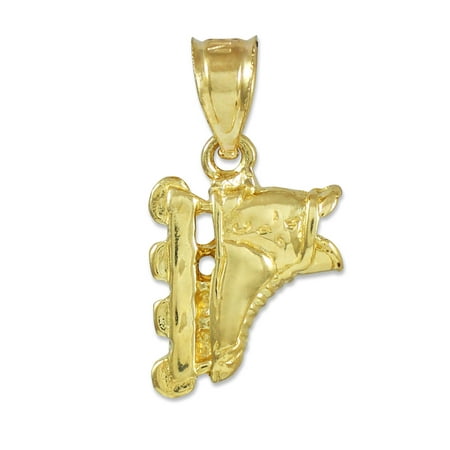 14k Yellow Gold Inline Skating Extreme Sports Charm Roller Blade Pendant