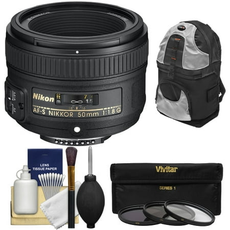 Nikon 50mm f\/1.8 G AF-S Nikkor Lens with Backpack + 3 Filters + Kit for D3200, D3300, D5300, D5500, D7100, D7200, D750, D810 Cameras