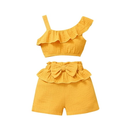 YWDJ 12Month-4Year Girls 2 Piece Outfit Set Toddler Ruffle One Shoulder Clothes Sling Cute Bow Two-piece Suit Yellow 90
YWDJ 12Month-4Year Girls 2 Piece Outfit Set Toddler Ruffle One Shoulder Clothes Sling Cute Bow Two-piece Suit Yellow 90