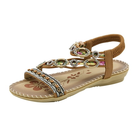 Cathalem Summer Fashion Women Casual Open Toe Flat Rhinestone Comfortable Soft Bottom Breathable Elastic Band Shoes Sandals Brown 39
Cathalem Summer Fashion Women Casual Open Toe Flat Rhinestone Comfortable Soft Bottom Breathable Elastic Band Shoes Sandals Brown 39