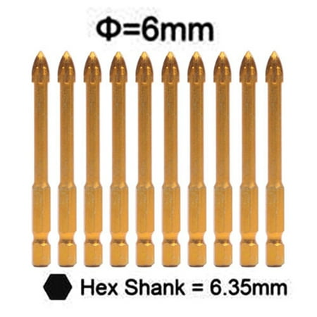 QXKE 10x Hex Shank Titanium Ceramic Tile Marble Glass Drill Bit Cross Spear Head 6mm
QXKE 10x Hex Shank Titanium Ceramic Tile Marble Glass Drill Bit Cross Spear Head 6mm