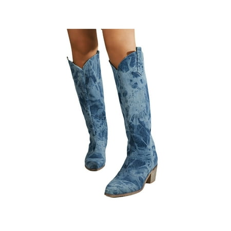 Daeful Womens Winter Shoes Chunky Heel Knee High Boot Pull-on Western Cowgirl Boots Party Casual Comfort Wide Calf Blue 7
Daeful Womens Winter Shoes Chunky Heel Knee High Boot Pull-on Western Cowgirl Boots Party Casual Comfort Wide Calf Blue 7