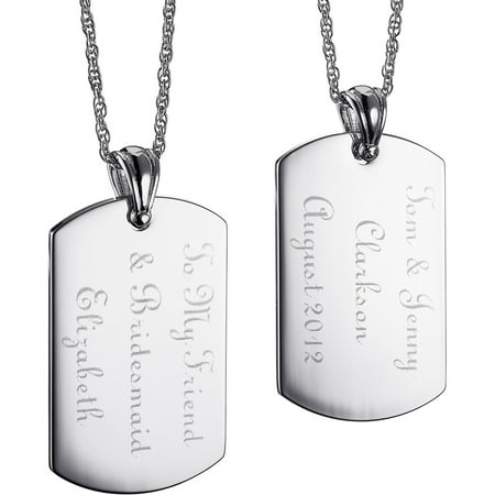 Personalized Women's Silver-Tone Engraved 2-Sided Message Tag Pendant
