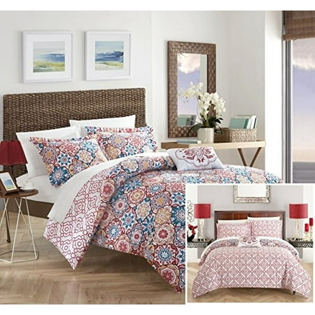 3 or 4 Piece Eindhoven 100% Cotton 200 Thread Count Bohemian Inspired Printed REVERSIBLE Quilt Set with Shams and Decorative Pillows