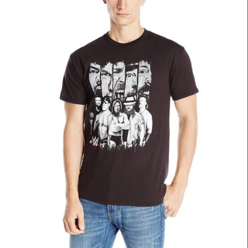 WWE Men's Black and White Wrestler Panels T-Shirt