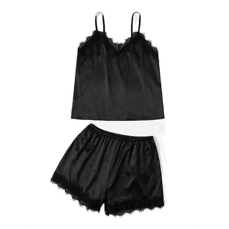 Elegant Cami Strap Short Sets Sleeveless Black Womens Pajama Sets (Women s)