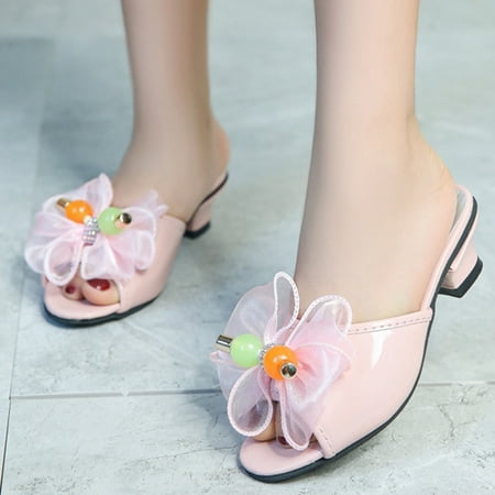 HAXMNOU Children Little Kid Girls Flower Pump Sandals Love Princess Slipper Sandals Shoes Pink