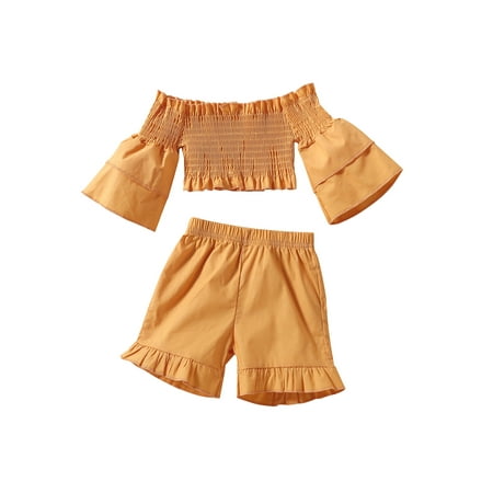 aturustex 2 Pcs Baby Girls Sweet Style Outfit Toddlers Summer Solid Color Off Shoulder Double Layer Flare Sleeve Tops + Lace Shorts
aturustex 2 Pcs Baby Girls Sweet Style Outfit Toddlers Summer Solid Color Off Shoulder Double Layer Flare Sleeve Tops + Lace Shorts