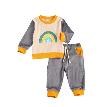luethbiezx Baby Boys Girls Outfits Cozy Velvet Rainbow Splicing Tops Solid Pants Set
luethbiezx Baby Boys Girls Outfits Cozy Velvet Rainbow Splicing Tops Solid Pants Set