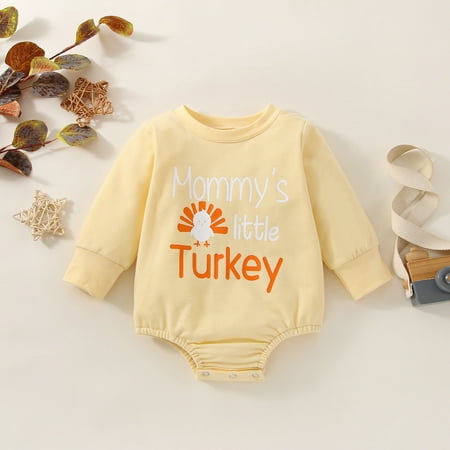 Toddler Kids Girls Boys Thanksgiving Letters Turkey Prints Romper Jumpsuit Cloths