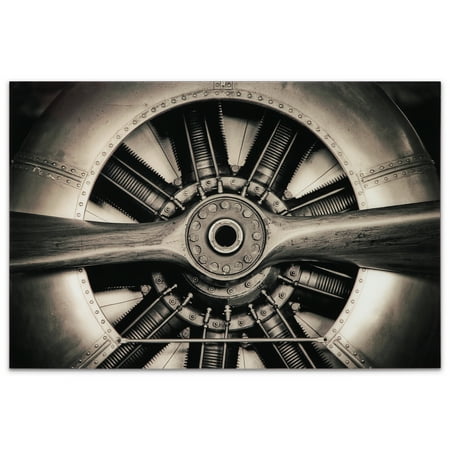 Empire Art Direct Plane Propeller Frameless Free Floating Tempered Glass Panel Graphic Wall Art, 48" x 32" x 0.2", Ready to Hang