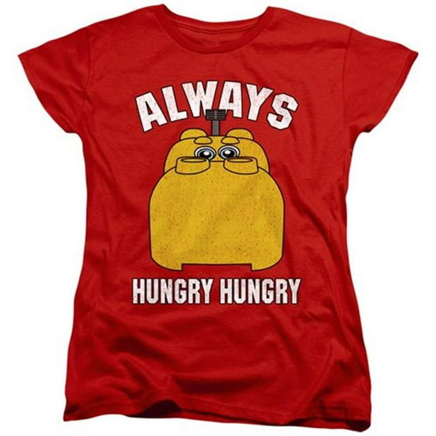 Trevco Sportswear HBRO268-WT-2 Hungry Hungry Hippos & Hungry Womens Short Sleeve T-Shirt, Red - Medium