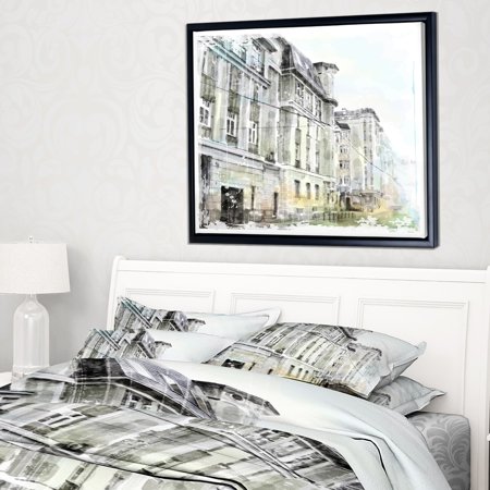 DESIGN ART Designart 'Watercolor Dark Illustration' Cityscape Painting Framed Canvas Print
