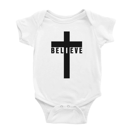 I Believe Jesus Cross God Funny Infant Boys Girl Baby Bodysuit
