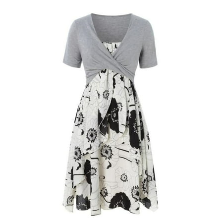 Inkach WomenS Dress Printing Drees Short Sleeve Cross Print Dress Suit
Inkach WomenS Dress Printing Drees Short Sleeve Cross Print Dress Suit